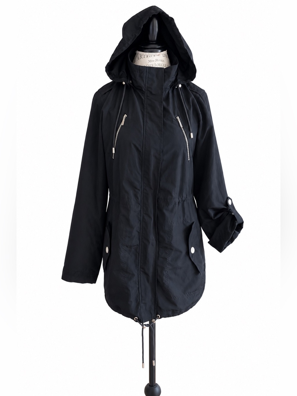 Denver Hayes Women’s Hooded Utility Jacket Removable Hood Adjustable Waist S